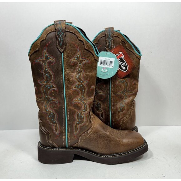 Justin Boots Gypsy Womens Size 7 B L2900 Brown Leather Turquoise Western - Picture 6 of 9